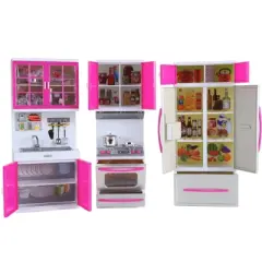 Insten Mini Modern  Kitchen Playset for Dolls with Refrigerator, Stove, Sink, Pink, 15 x 12.5 in