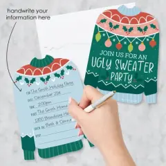 Big Dot of Happiness Colorful Christmas Sweaters - Shaped Fill-In Invitations - Ugly Sweater Holiday Party Invitation Cards with Envelopes - Set of 12