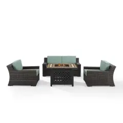 Beaufort 4 Pc Outdoor Wicker Conversation Set - Love seat and 2 Chairs with Fire Table Mist/Brown - Crosley