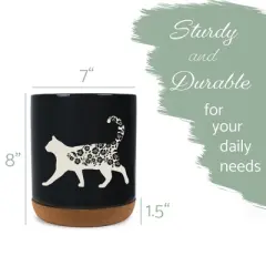 Elanze Designs Floral Cat Flowers Arrangement Kitten Ceramic Cork Bottom Black Large Capacity Utensil Holder Crock for Countertop Storage, Stylish &