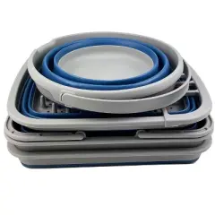 SAMMART Combo 4 Collapsible Plastic Washing up Kit, Bucket, Dish Drainer, Dish tub and Basket with handle, Grey/Mist Blue