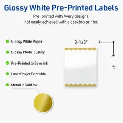 Avery Printable Rectangle Labels, Gold Edge Dots, 4" x 3-1/3", Glossy White Rectangle Labels, Permanent, Laser/Inkjet, 40ct, Great for Product Labels