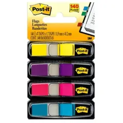 Post-it&reg; Highlighting Flags, Bright Colors, .47 in. Wide, 35 Flags/Dispenser, 4 Dispensers/Pack, 3 Packs
