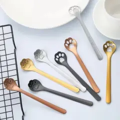 Stainless Steel Coffee Stirring Spoon Ice Cream Cartoon Cat Paw Spoon, Color: Silver