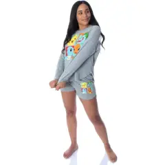 Pokemon Women's Starter Squares 2 Piece Loungewear Pajama Set LS Shirt Shorts