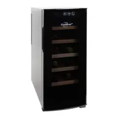 Koolatron Wine Cooler Refrigerator 12 Bottle Deluxe Countertop Compact Wine Cellar, Small Freestanding: Black Glass Door, Thermoelectric, 6 Shelves