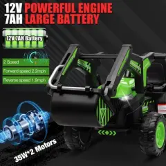 Jojoka 3-in-1 Ride-On Kids Excavator with Remote Control, 12V Powered Wheels Car Toy with LED Lights, Bluetooth Music, Digger and Trailer