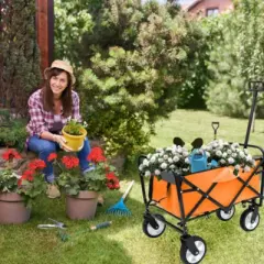 FURNIinspire Outdoor Serving Carts 225lbs Collapsible Foldable Wagon Cart Beach Wagon Utility Cart for Sports Gardeing, Orange, 25.98"*17.32"*37.4"