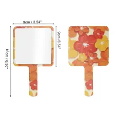 Unique Bargains Floral Square Handheld Mirror Orange Yellow 1 Pc