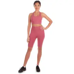 Memoi Women's Crosshatched Light Support Sports Bra with Removable Cups