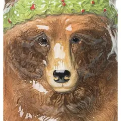 Gallerie II 6.6" Cute Brown Bear Wearing Christmas Wreath Crown Ceramic Kitchen Utensil Holder