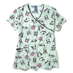 Zoe and Chloe Zoe+Chloe Contrast Mock Wrap Print Scrub Top