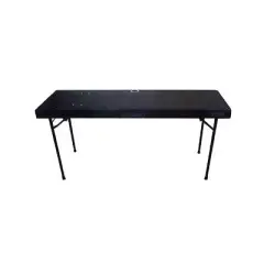Odyssey 60" Wide x 20" Deep Multipurpose Foldable Work Surface Carpeted DJ Table with Height Adjusting Legs, Cable Port Hole, and Handle, Black