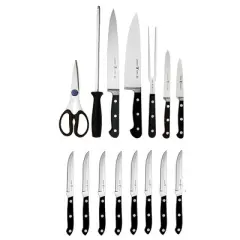 Henckels Classic 16-Piece Knife Block Set, Chef&rsquo;s Knife, Serrated Utility Knife, Bread Knife, Steak Knives, Black