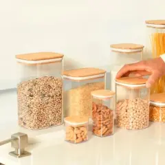 OU Airtight Food Storage Container 9.7cup, Clear Plastic Food Storage Container with Leak Proof Bamboo Lid, Stackable Kitchen Pantry Organizer