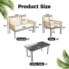 4 Pieces Outdoor Wicker Patio Conversation Bistro Set