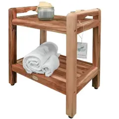 EcoDecors&reg; Eleganto&reg; 20" Teak Wood Shower Bench with LiftAide&reg; Arms and Shelf in EarthyTeak Finish - Target Plus Natural 20"L x 14"D x 21"H