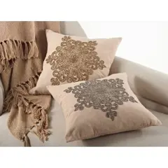 18"x18" Snowflake Design Beaded Pillow Down Filled Throw Pillow Bronze - Saro Lifestyle