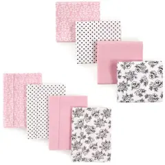 Hudson Baby Infant Girl Cotton Flannel Burp Cloths and Receiving Blankets, 8-Piece, Toile, One Size