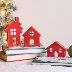 Transpac MDF Red Epoxy Christmas Decor Set of 3 Decorative Objects Sculptures for Festive Tabletop Indoor Use