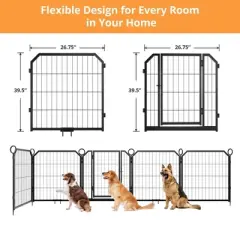 Dog Playpen for Yard, 24/32/40 Inch Metal Dog Fence 8/12/16 Panels for Large/Medium/Small Dogs Indoor & Outdoor