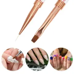 Unique Bargains Double Head Crystal Handle 8mm 11mm Drawing Brush Liner Brush Painting Pen ABS Rose Gold Tone 1 Pcs