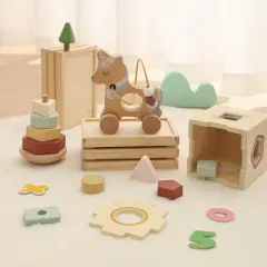 Freniland&trade; - Unicorn Baby Gift Set for 12+ Months, 12Pcs Shape Sorter,Stacker, Bead Coaster Toy (CPC Certified)