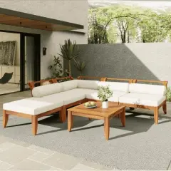 Whisen 6-Piece Patio Set with Daybed, Tea Table & Ottoman