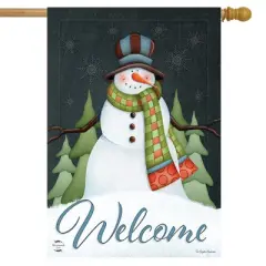 Happy Snowman Winter House Flag Primitive Welcome 28" x 40" Briarwood Lane