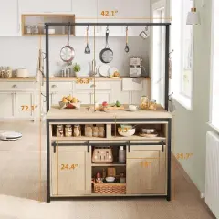 42'' Sliding Barn Door Kitchen Island with Storage, Multi-Functional Dining and Living Room Cabinet