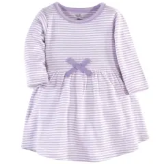 Touched by Nature Baby and Toddler Girl Organic Cotton Long-Sleeve Dresses 2pk, Purple Garden
