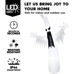 Joyfy 12 FT Halloween Inflatable Outdoor Decoration, Towering Terrible Ghost Inflatable with Built-in LED for Halloween Party Yard Outdoor Decoration