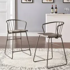 Set of 2 24" Nowell Iron Finish Counter Height Barstools Gray - Inspire Q