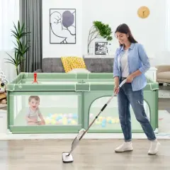 Infans Baby Playpen Extra-Large Safety Baby Fence w/ Ocean Balls & Rings Green