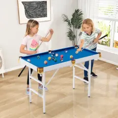 Costway 47" Folding Billiard Table Pool Game Table Indoor Kids w/ Cues Brush Chalk Green/Blue