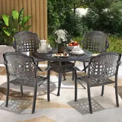 Costway 4pcs Patio Cast Aluminum Armrest Chairs Dining Stackable Outdoor Bronze/White