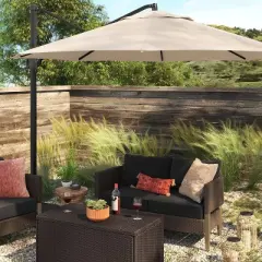 11'x11' Offset Patio Umbrella Tan - Black Pole - Threshold&trade;