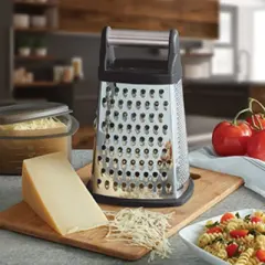 KitchenAid Gourmet Box Grater: Stainless Steel Cheese Shredder with Storage Container, Dishwasher-Safe, Black/Silver