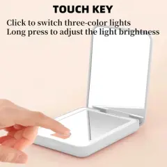 YEVYO Rechargeable Pocket Mirror, Double Sided 1X/3X Magnification Compact Vanity Mirror, 3 Color Lights, Travel Mirror for Women Gifts, White