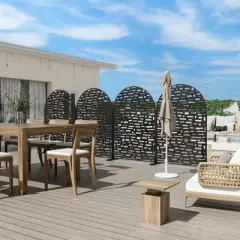 Pexfix 72 x 47 Inch Metal Privacy Screen Freestanding Outdoor Divider Panel For Patio Deck Balcony Heavy Duty Base Weatherproof Black Wide Side Street