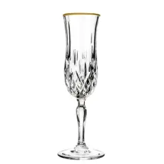 Lorren Home Trends Opera Gold Collection Set of 6 Crystal Flute Glass with Gold Rim