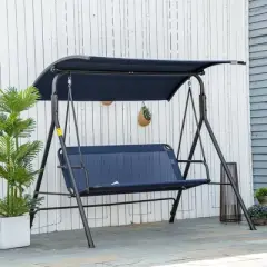 MOEPISY 3-Person Porch Swing Bench With Stand & Adjustable Canopy, Armrests, Steel Frame