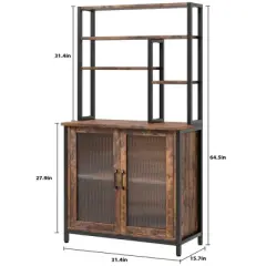 Bakers Rack with Cabinet 5 Tier Microwave Stand 63.78" Microwave Storage Rack with Door Vintage Kitchen Utility Storage Shelf