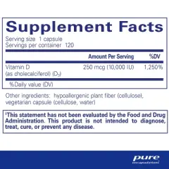 Pure Encapsulations Vitamin D3 250 mcg (10,000 IU) - Supports Bone, Joint, Breast, Heart, Colon & Immune Health - Premium Vitamin D
