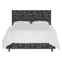 Queen Arcadia Nail Button Nature Printed Bed Blue - Skyline Furniture