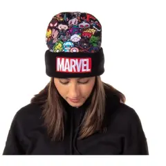 Marvel Comics Beanie Kawaii Multi Character Embroidered Knit Beanie Hat Cap Multicoloured