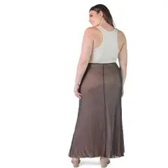 Plus Size Sheer Overlay Elastic Waist Maxi Length Skirt