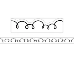 Teacher Created Resources&reg; White with Black Squiggles Die-Cut Border Trim, 35 Feet Per Pack, 6 Packs
