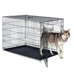 Pet Adobe Portable Double Door Folding Crate for Dogs - 42" x 27", Black