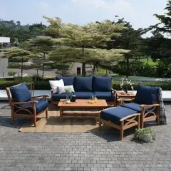 Abbington Teak Patio Ottoman with Cushion - Navy - Cambridge Casual